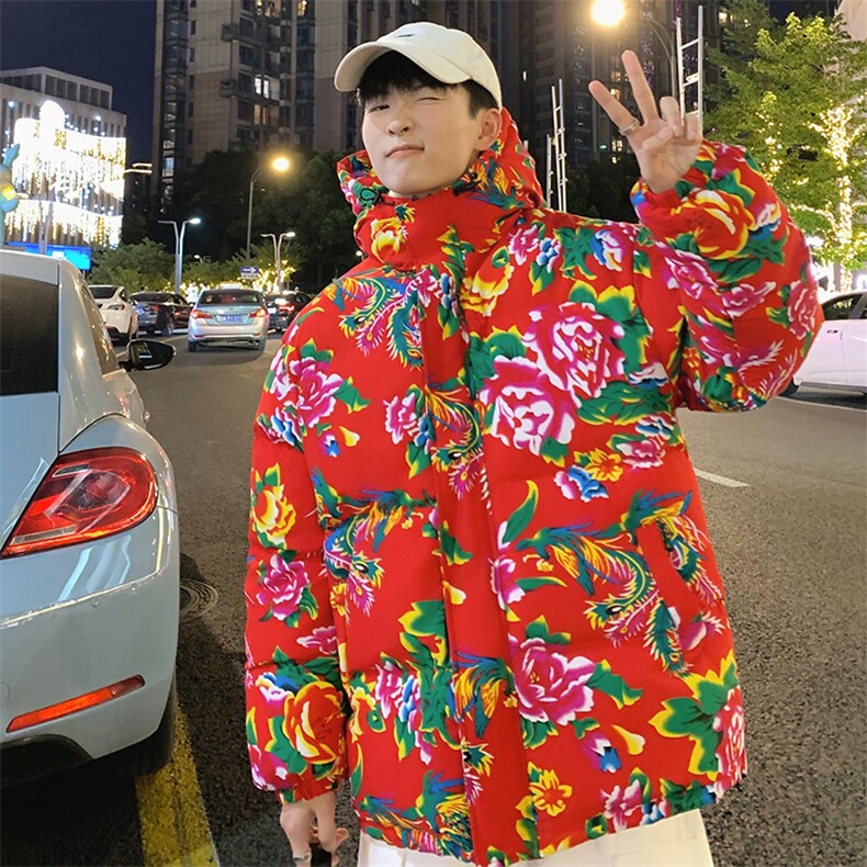 MY206东北大花连帽加厚保暖防寒棉衣外套棉服风汉服民族特色,男装民族服装,星座115A(原星座507）