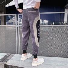 秋冬季新款灯芯绒裤子男社会小伙潮牌个性休闲裤宽松拼色哈伦裤,男装休闲裤,电商A327