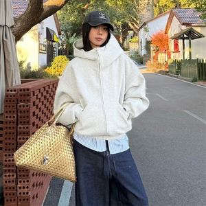 抖音得物高品质 25秋冬美式高街宽松结构防风高领连帽卫衣外套W60图片