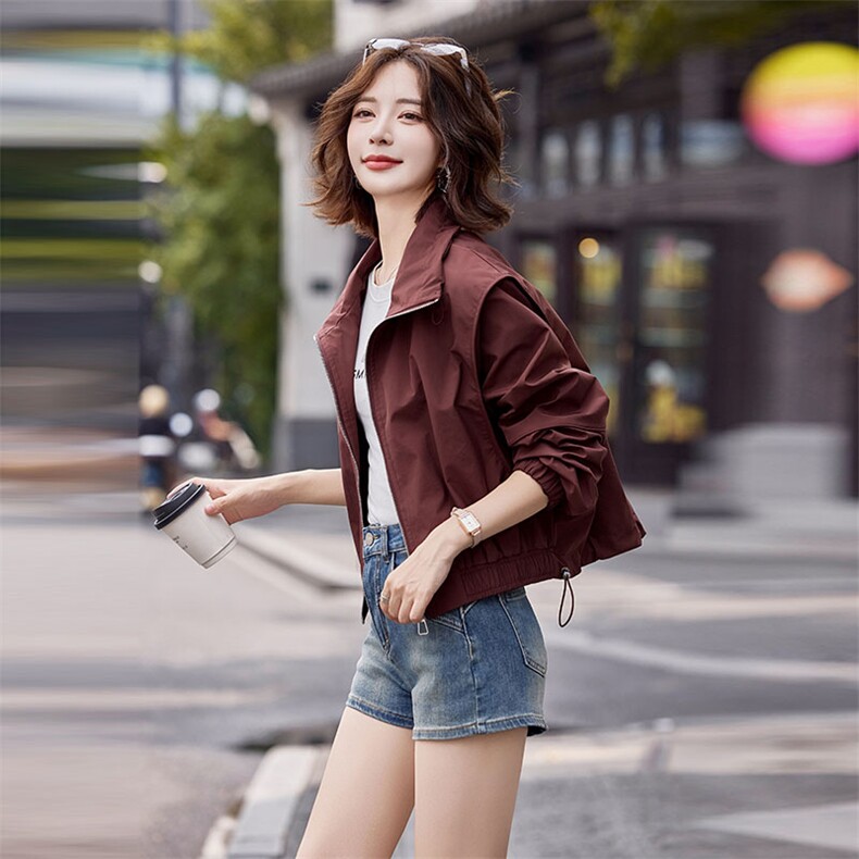 红短款外套女小个子2025春秋新款休闲宽松显瘦百搭夹克上衣,女装短外套,依万里