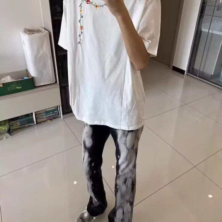 1155-P502025美式潮牌新款黑白撞色油漆泼墨涂鸦修身小脚牛仔裤,男装牛仔裤,电商B323A