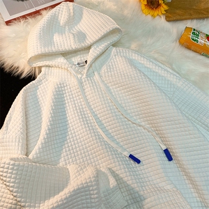 EQ99 秋季新款港风宽松男简约风华夫格连帽开衫卫衣外套流行潮P58图片
