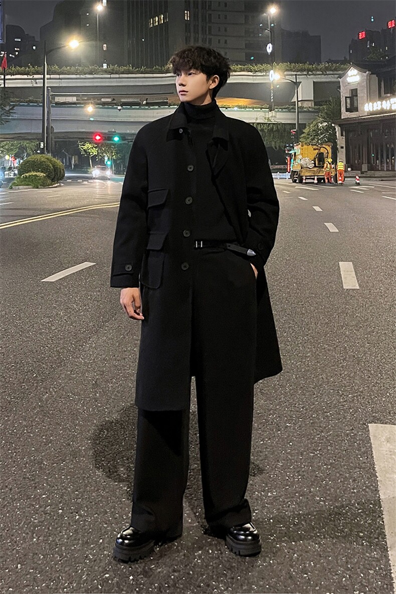 秋冬毛呢大衣男潮个性情侣款宽松风衣中长款过膝外套MN00330/P135,男装风衣,电商B316