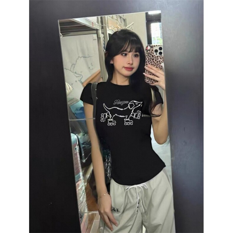 H0936-P35推荐#钉珠+原版刺绣修身正肩短袖T恤，女装T恤，星座617A-2