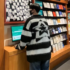 美式条纹毛衣男冬季高街痞帅套头情侣针织衫vintage外套YM635-P53，男装针织衫/毛衣，星座1008