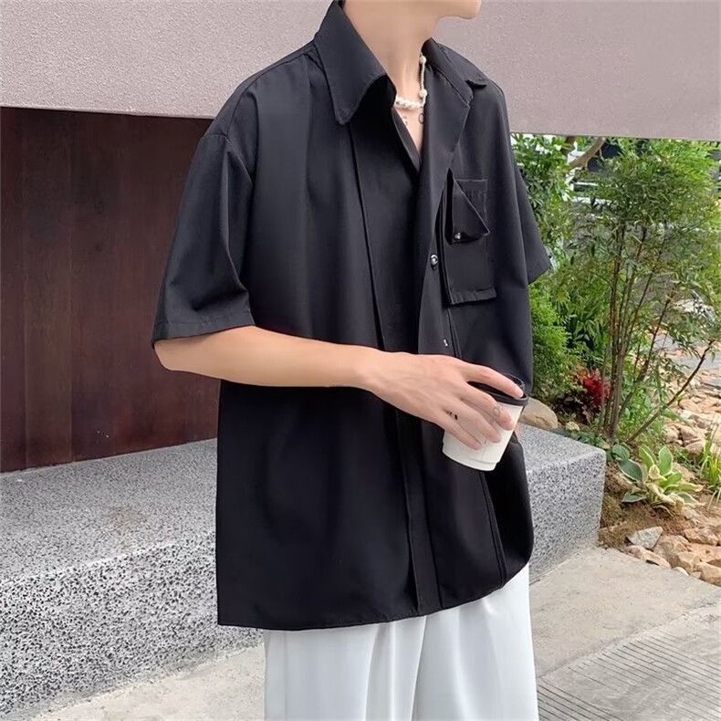 冰丝短袖衬衫男夏季薄款痞帅高级感垂感衬衣英伦雅痞风男装C681,男装衬衫,星座1013