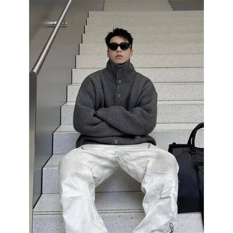 现货慵懒高级感高领毛衣外套男女冬季新款宽松针织上衣LZ433-P55,男装针织衫/毛衣,星座1008