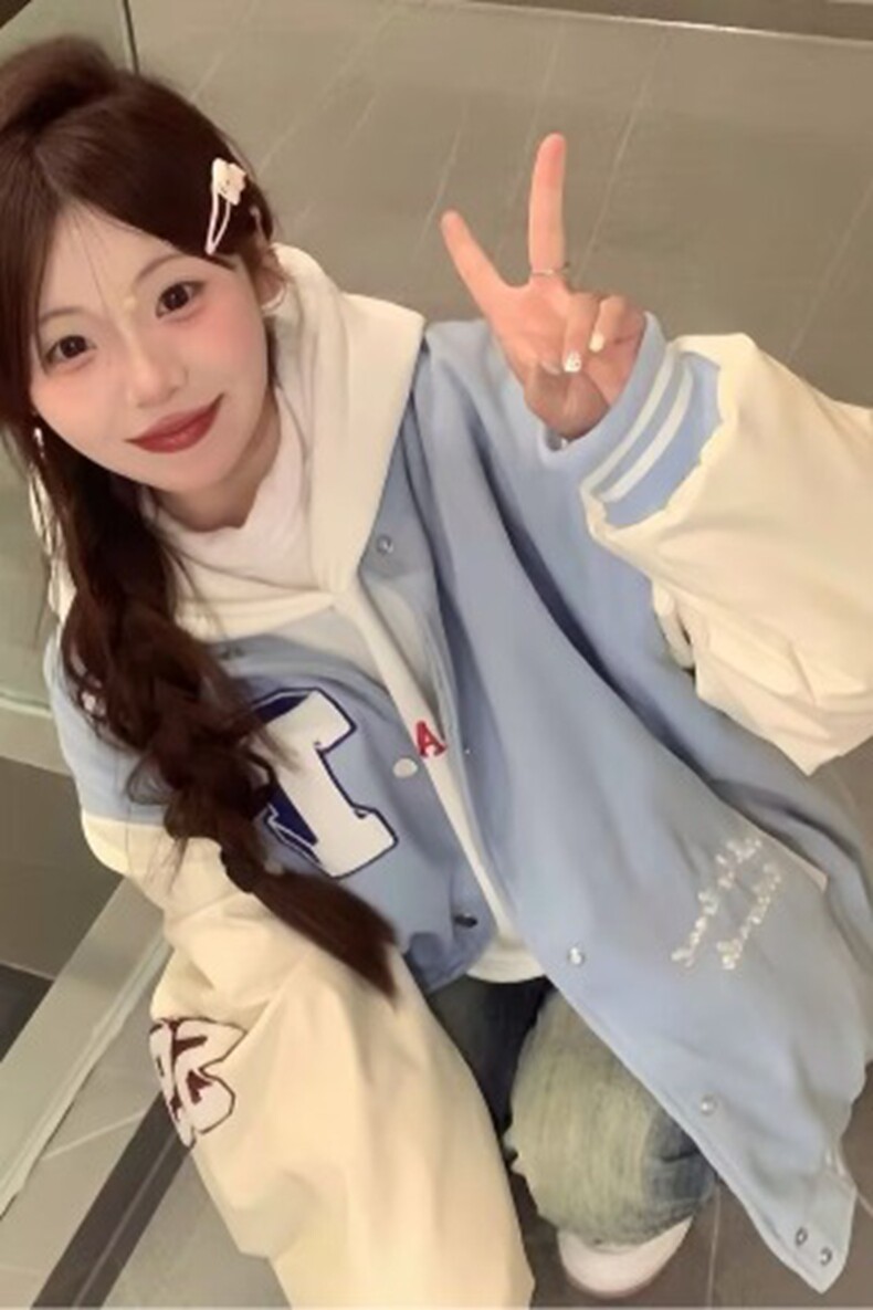 2025春秋季新款青少年男女生宽松夹克美式刺绣棒球服外套上衣潮流,女装棉衣/棉服,星座218-8
