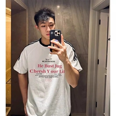夏季美式高街重磅纯棉三条杠织带撞色男女短袖T恤ZD602-特P30，男装T恤，电商A486-1