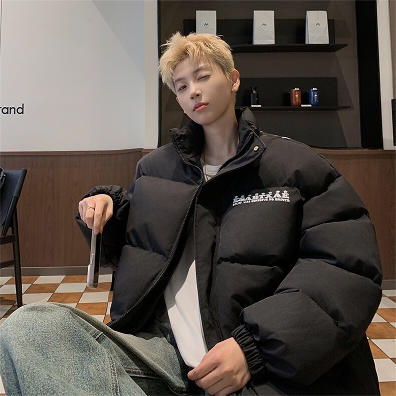 美式潮牌立领皮棉服男短款棉衣外套宽松面包服zx20批60图片