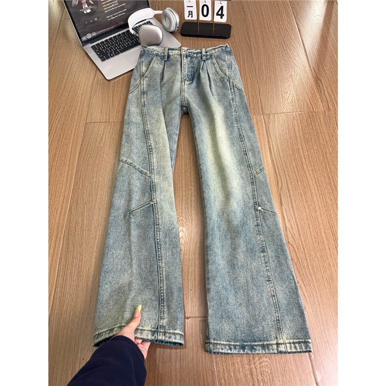 B221 美式ins高街暗黑拼接铆钉宽松直筒牛仔裤LK26642-特P45控78图片