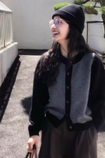 秋冬新款羊毛撞色圆领开衫简约个性显瘦保暖外套，女装羊毛衫，旭驰羊绒