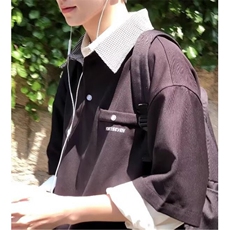 地棉polo衫男短袖夏季日系半拉链翻领t恤潮流宽松休闲半袖PE64，男装T恤，星座1116A（原606A-3）