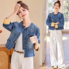 新中式盘扣短款牛仔外套女2025春季新款小个子休闲气质圆领牛仔衣，女装牛仔外套，润尚靓点