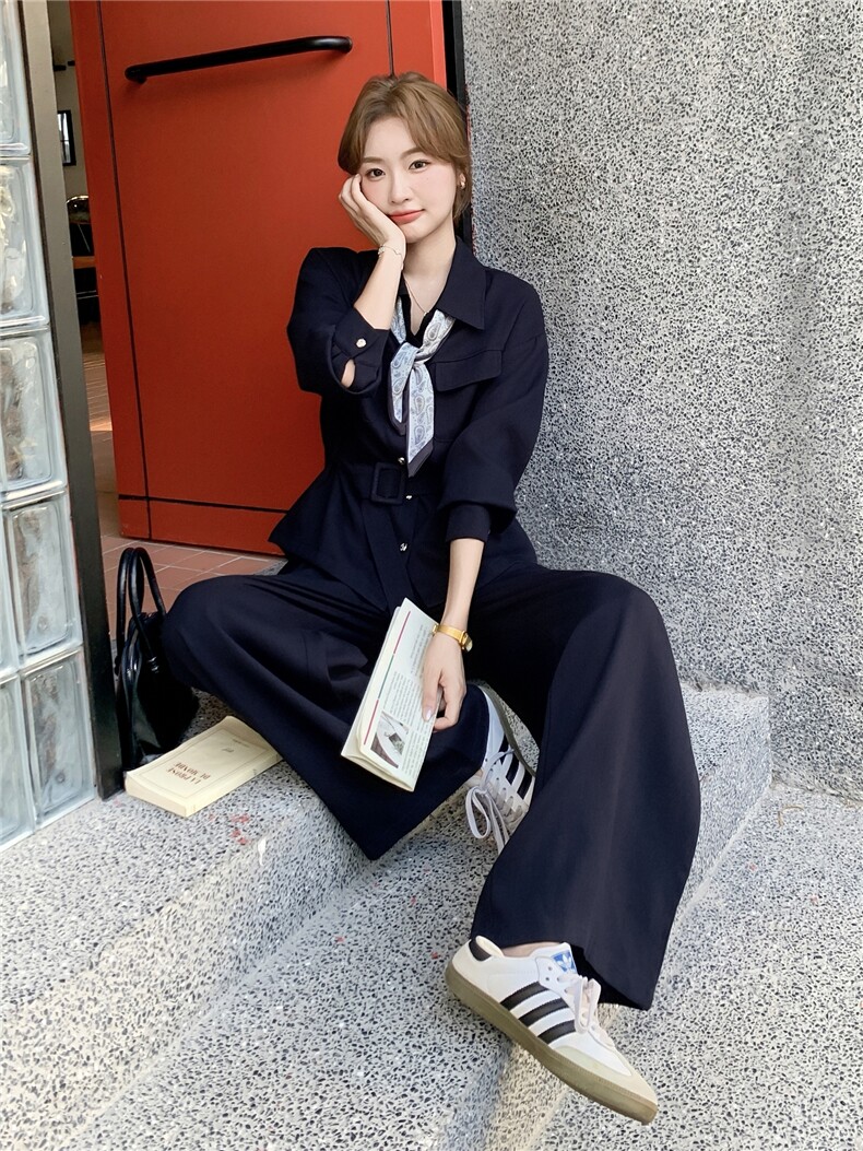主推现货-2025年秋季新款气质时尚高级感两件套套装配丝巾,女装套装/套裙,霓裳依族