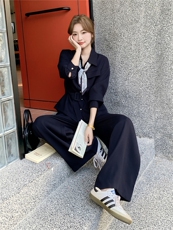 主推现货-2025年秋季新款气质时尚高级感两件套套装配丝巾，女装套装/套裙，霓裳依族