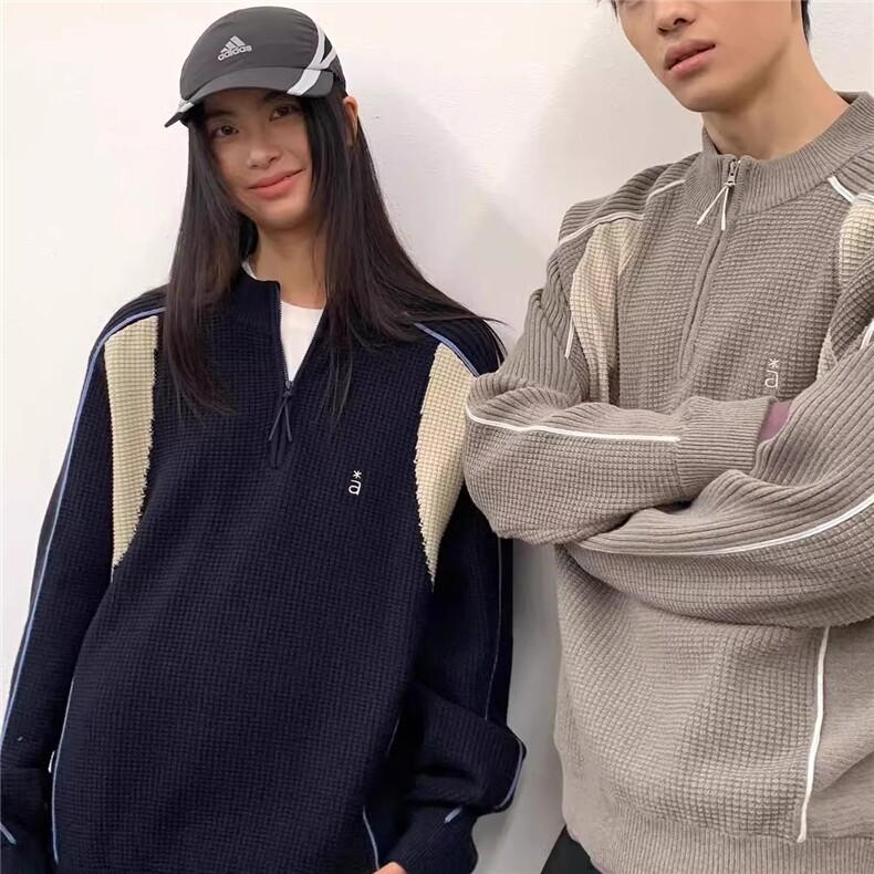 1506-1/MM2781/P69冬季半拉链拼接撞色毛衣男女同款复古潮流保暖,男装针织衫/毛衣,星座1506-1
