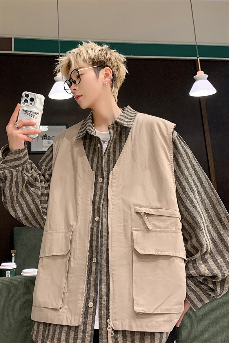 8XL-M特大码衬衫男假两件拼接衬衫新中式坎肩马甲外穿CS508TP68,男装衬衫,电商D206-1