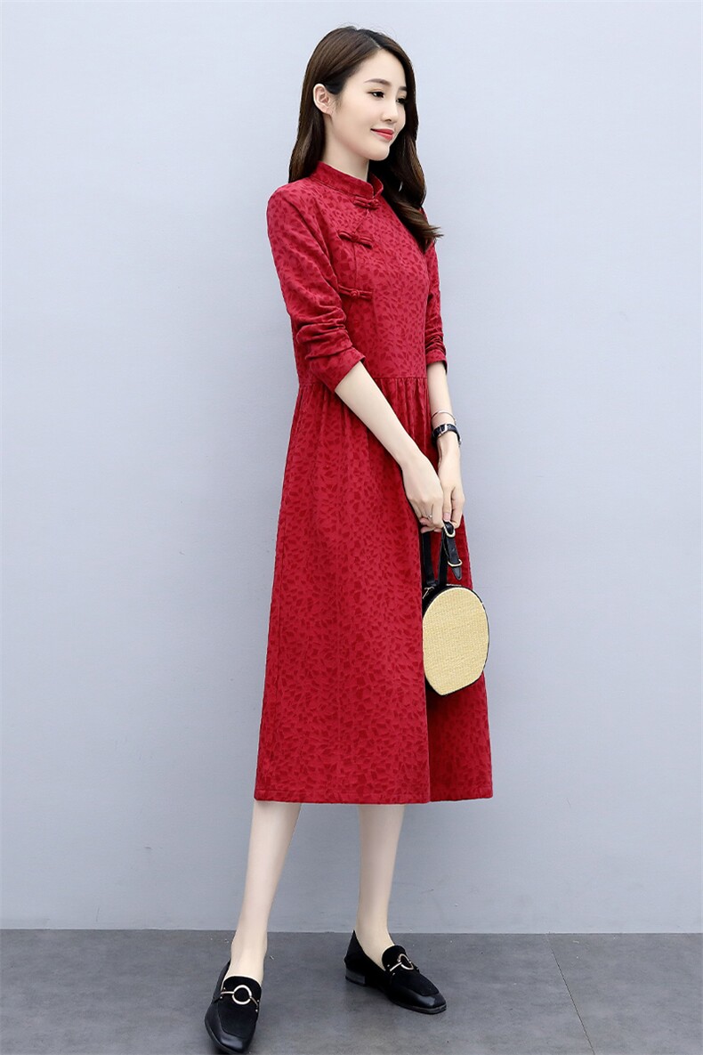 纯棉红色改良旗袍连衣裙女2026春新款显瘦气质高端别致裙子,女装连衣裙,倪叶myz