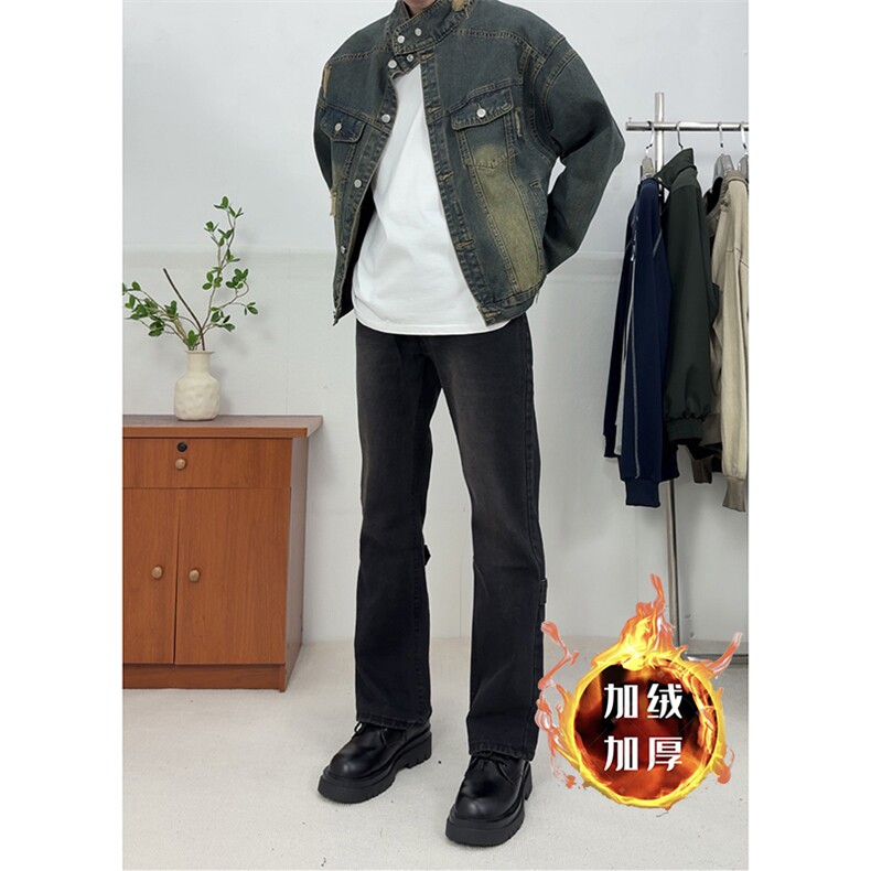 美式ins高街vibe水洗加绒牛仔裤货号加绒K2316P70常规P55,男装牛仔裤,电商A063