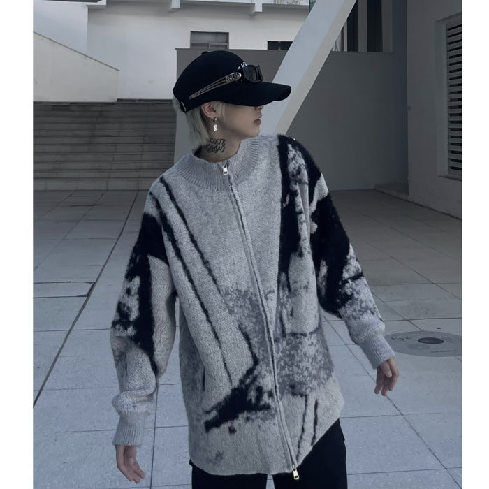 （盗图必投)仿貂毛拉链开衫提花针织毛衣开衫MY305-P65，男装针织衫/毛衣，星座1109-4