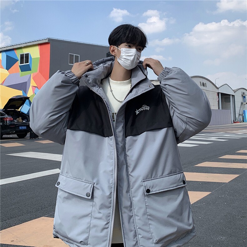 EQ343 冬季连帽工装棉衣外套男拼接撞色情侣装棉服2024新款图片