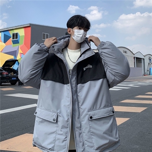 EQ343 冬季连帽工装棉衣外套男拼接撞色情侣装棉服2024新款图片