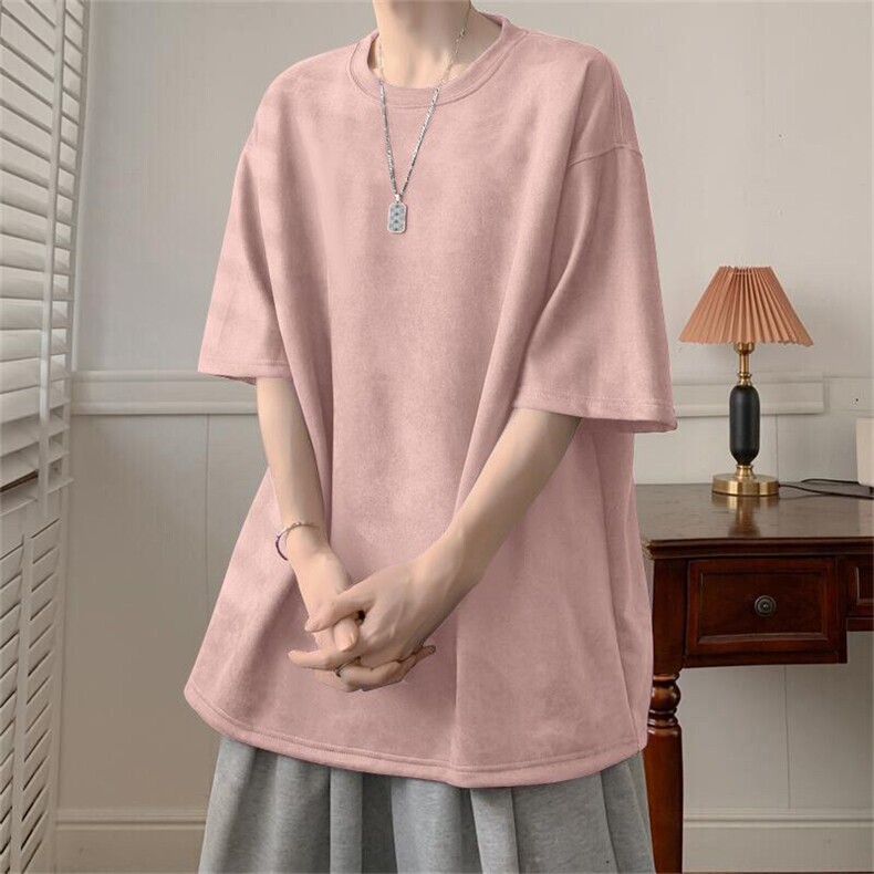 抖音得物直播高品质二开240克美式高街麂皮绒光版纯色短袖t恤12.5，男装T恤，电商A486-1