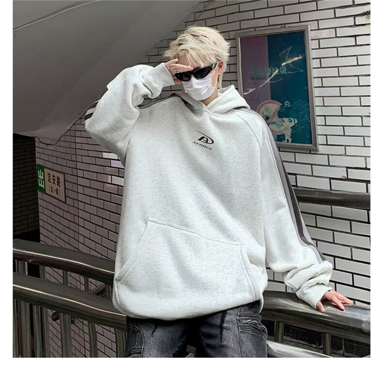美式拼接连帽卫衣男秋冬季oversize潮牌嘻哈痞帅宽松情侣帽衫外套,女装短外套,星座1210-1