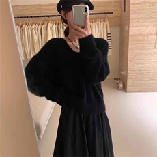 秋冬新款宽松针织v领套头上衣时尚百搭，女装羊绒衫，鹿一羊绒