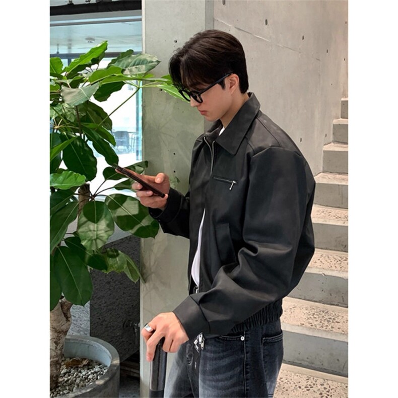 706-2-CPY077-P95现货高质量男士宽松PU皮夹克痞帅皮衣外套，男装皮衣，星座706-2