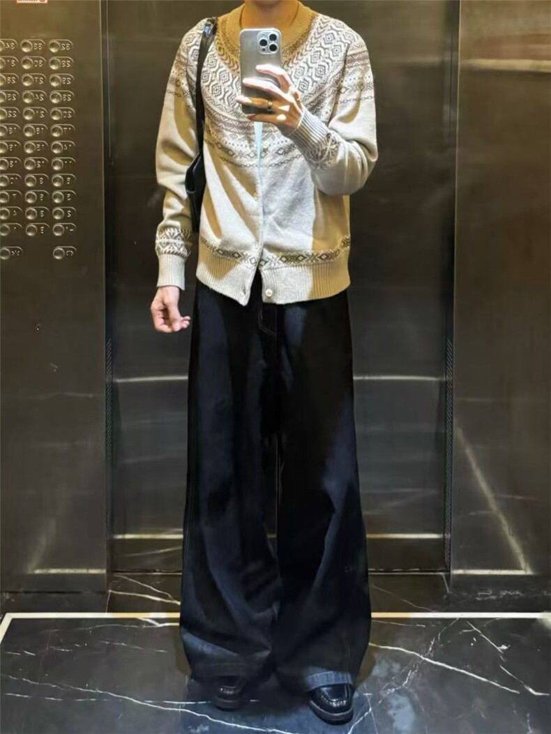 费尔岛提花针织衫男女款秋季美式复古高级感痞帅长袖毛衣开衫外套,男装针织衫/毛衣,星座1411A-6