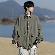 8XL-M春夏廓形衬衫防晒外套特大码多口袋复古慵懒衬衣JK5203/P50，男装夹克，电商B238