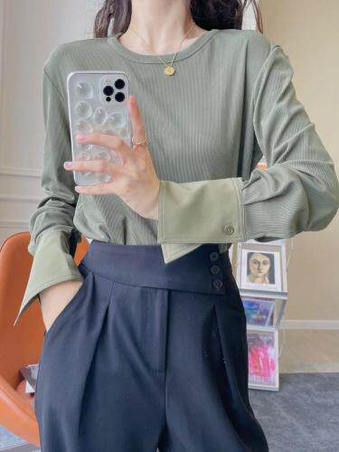 拼接衬衫袖S-M四色百搭打底，女装衬衫，尚映