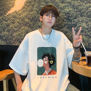 wassup happy麂皮绒短袖t恤男夏季2025新款潮流圆领休闲半袖体恤图片