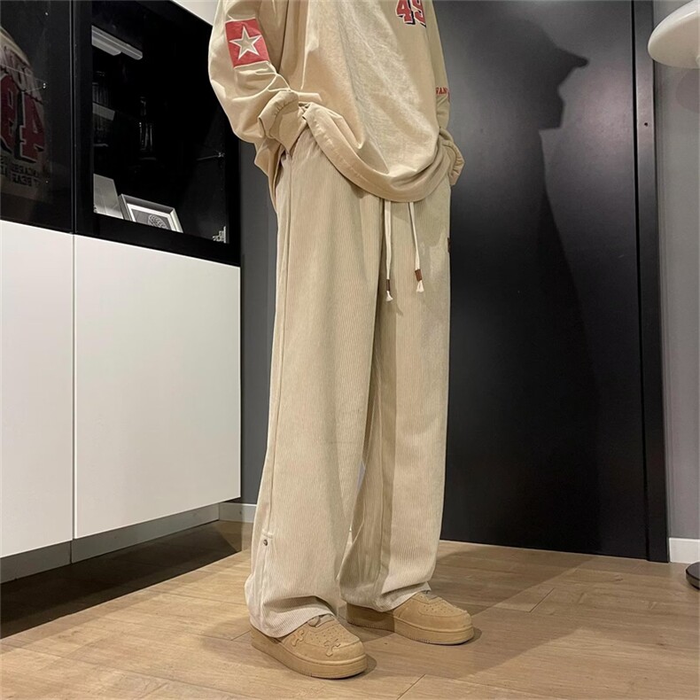 日系复古直筒灯芯绒裤子男秋冬ins潮宽松百搭阔腿休闲裤QK51-P35,男装休闲裤,星座1008