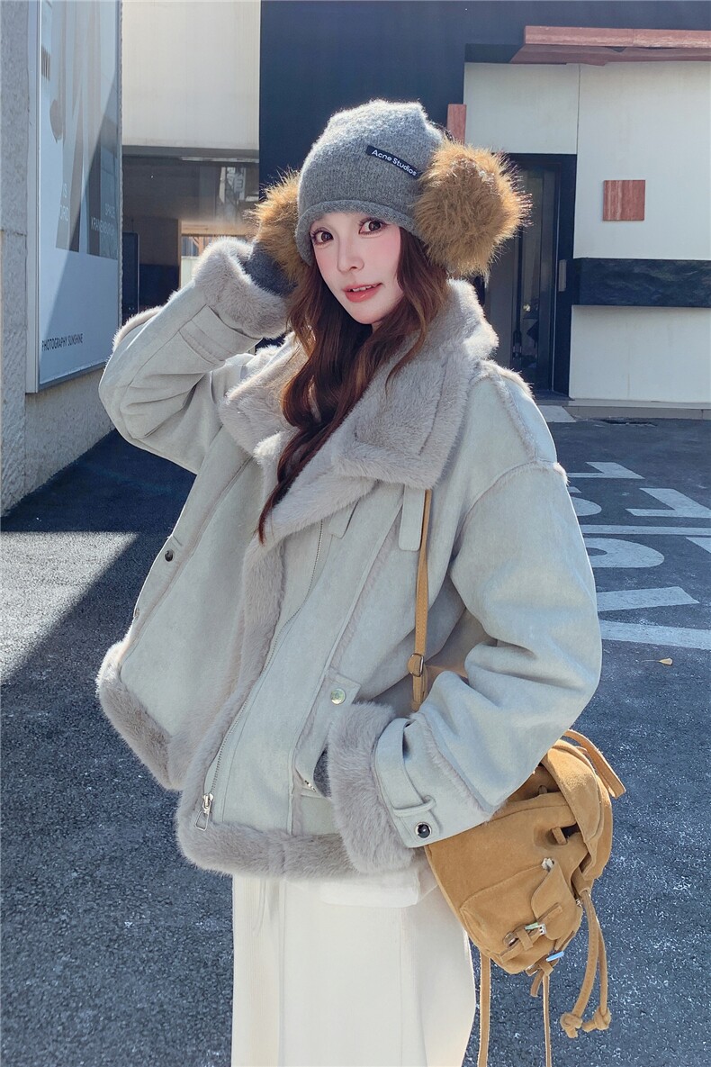 蓝色麂皮绒皮毛一体羊羔毛外套女冬季2025新款软糯甜美巨好看棉服,女装皮草,2C218