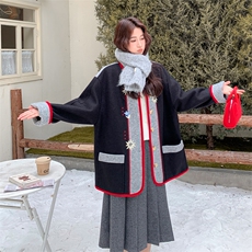 冬装复古刺绣内胆羽绒90绒毛呢外套2C050-1299-P285-K398，女装羽绒服，2C050