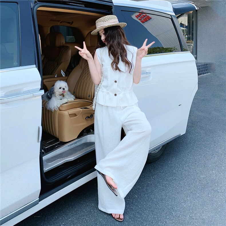 轻熟气质套装裤女2026夏季新款高级感刺绣无袖马甲阔腿裤两件套,女装套装/套裙,流量+