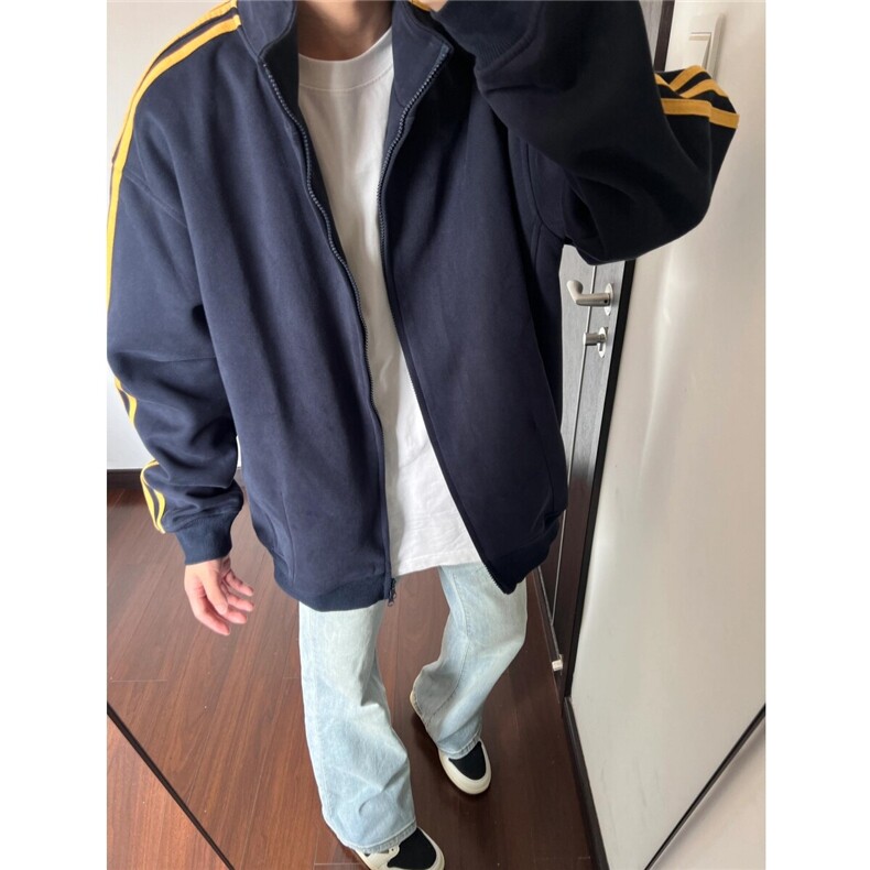 现货三条杠卫衣男女高级感开衫宽松慵懒风外套807-3-WY18-P48图片