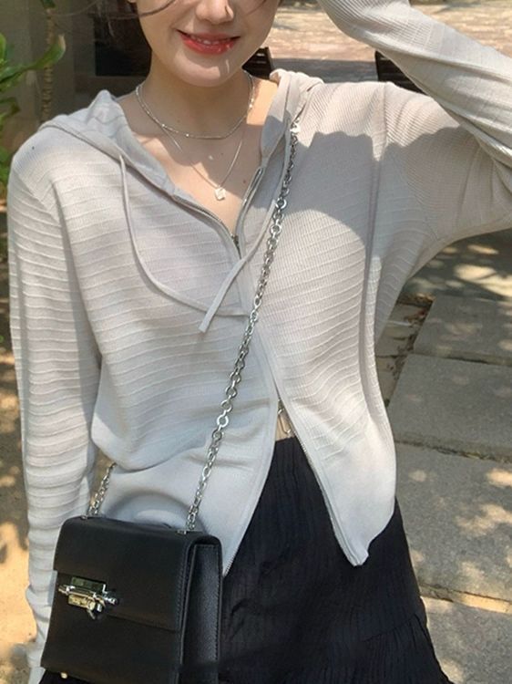 时尚优雅女士羊毛连帽拉链开衫百搭显瘦气质外套,女装羊毛衫,圣旺供货