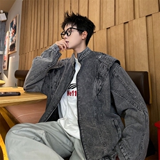 美式做旧重工水洗牛仔外套bf帅气设计感街头机车夹克男，男装夹克，星座410-6（原星座1304-1）
