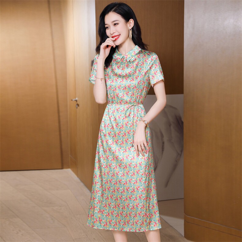 女装店新款POLO领宽松遮肚显瘦休闲中长款减龄洋气连衣裙，女装连衣裙，阿舍尔精品