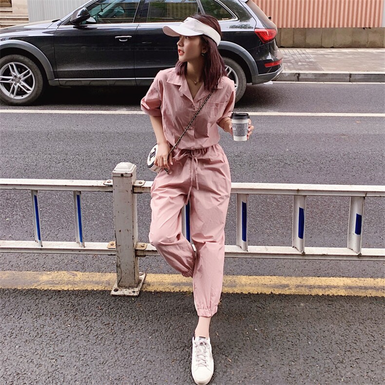 大货已出轻薄裤脚口松紧工装连体裤8605-A21，女装连体裤，浙宝225