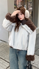 新款美式复古派克服加厚短款皮毛一体p225-k328，女装派克服，2D075