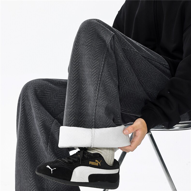 肌理人字纹休闲裤子大码阔腿裤直筒长裤重磅卫裤LK508特P45加绒55，男装休闲裤，电商B215