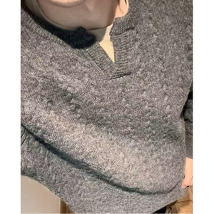 麻花设计感毛衣男女情侣慵懒高级感亨利领宽松套头针织衫M5013