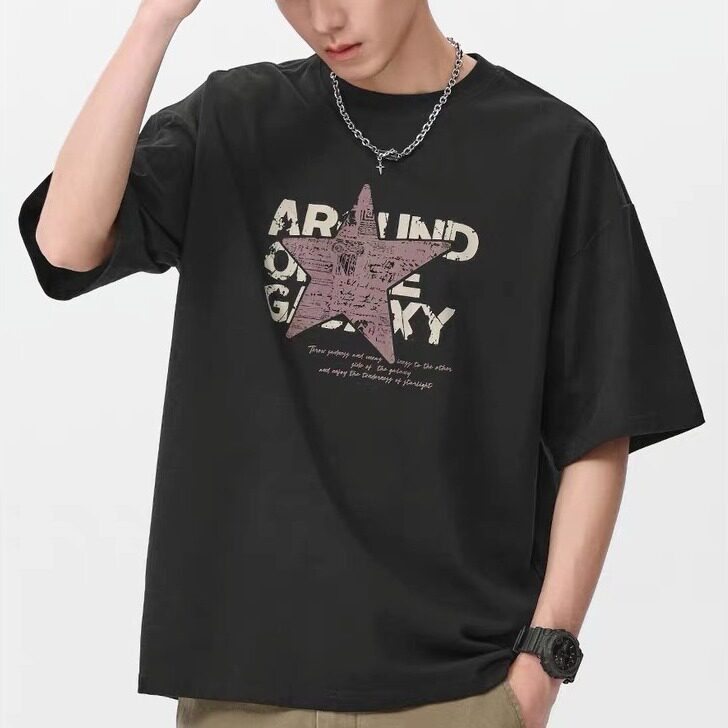 重磅印花短袖t恤男士宽松潮牌夏季2026新款半袖体恤男款上衣,男装T恤,星座1210-1