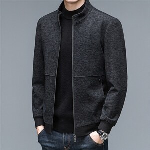 春秋季中年男士夹克男爸爸秋冬装外套毛呢中老年人上衣服2023新款图片