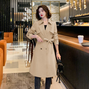 绿色风衣女中长款小个子过膝2025年新款chic气质高端大牌春秋外套，女装风衣，沫晗依美